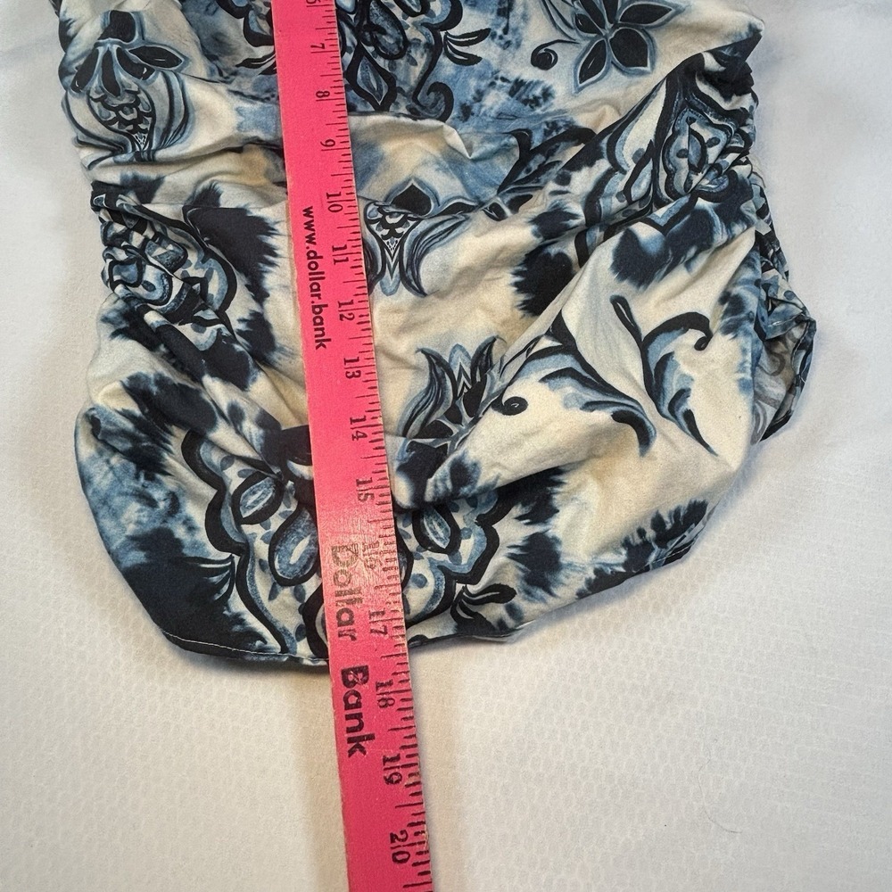 Zara Women M Ruched Sides Cami Top Blue & White Paisley Square Neck Side Zip New - Picture 8 of 10